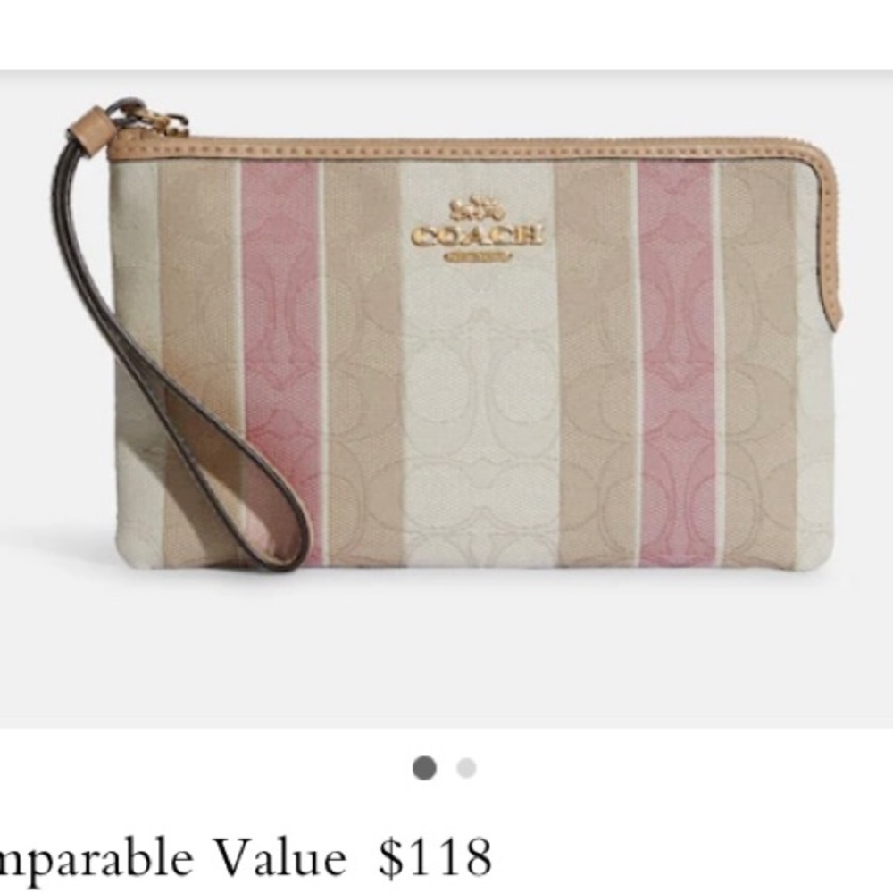 Coach large wristlet in sig jacquard stripes gold taffy. New
